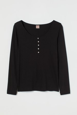 H&M+ Ribbed Henley Shirt - Black - Ladies | H&M US