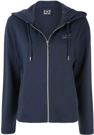 Ea7 logo print zipped hoodie