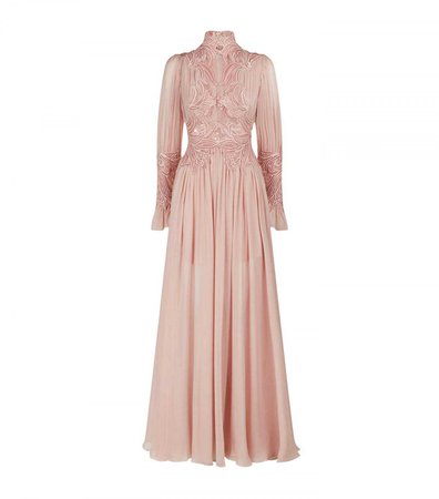 Elie Saab Floral Embroidered Gown Womens Gowns Pink - Rose Victorian
