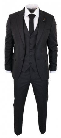 Black Pinstripe 3 Piece Suit - RC20-02