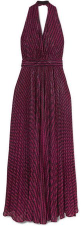 Striped Lurex Halterneck Gown - Purple