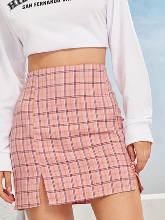 Random Plaid Side Slit Sheath Skirt | SHEIN USA