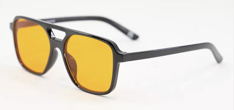 ASOS DESIGN aviator fashion glasses in black with orange lens