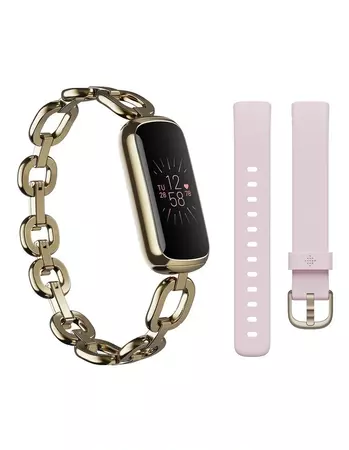 Fitbit Luxe Fitness Tracker Se: Gorjana Soft Gold Parker Link Bracelet Peony Band In Box | MYER