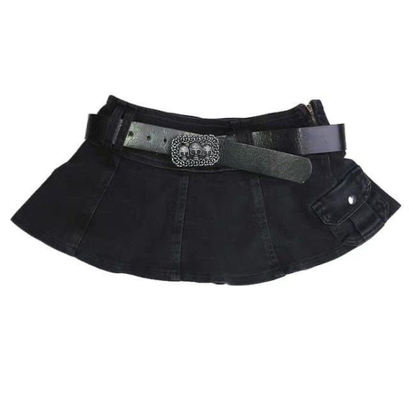 mini black jean skirt w belt