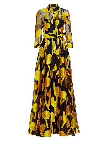 Carolina Herrera, Jacquard Silk Floral Trench Gown