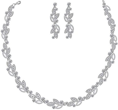 Sliver Clear Crystal Wedding Drop Necklace and Earrings