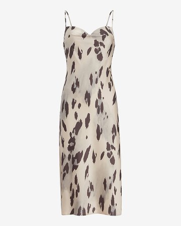 Leopard Print Satin Cowl Neck Slip Dress | Express