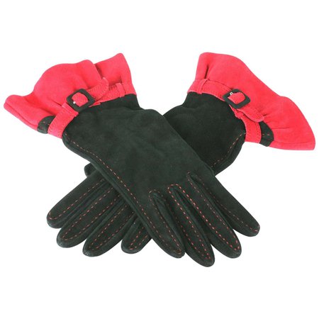 Moschino Suede Ruffled Gloves For Sale at 1stDibs
