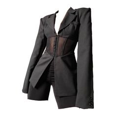black blazer shorts mesh corset set outfit