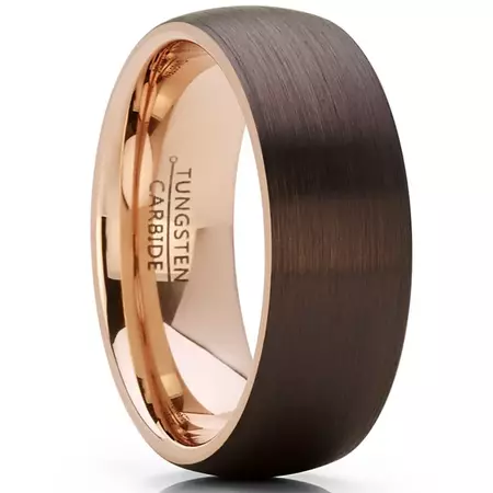 Men's Chocolate Brown and Rose Tone Tungsten Carbide Wedding Band Ring, brushed dome Comfort Fit 8mm 11 - Walmart.com