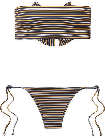 Striped Bandeau Bikini - Midnight blue