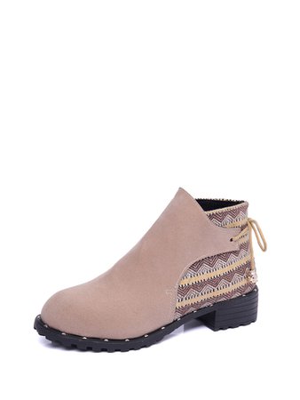 Contrast Geo Pattern Suede Ankle Boots
