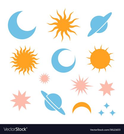 Moon eclipse stars saturn and sun Royalty Free Vector Image