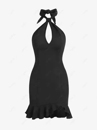 ZAFUL Halter Open Back Keyhole Cut Out Ruffles Mini Dress In BLACK | ZAFUL 2024