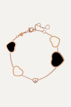 CHOPARD Happy Hearts 18-karat rose gold, diamond and onyx bracelet