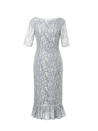 Dark Grey All Over Lace Fishtail Midi Dress | Metisu