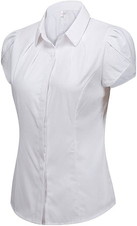 Women's Cotton Collared Button Down Work Shirt Short Sleeve Blouse White 4 at Amazon Women’s Clothing store