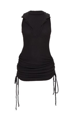 Black Rib Sleeveless Ruched Shirt Bodycon Dress | PrettyLittleThing USA