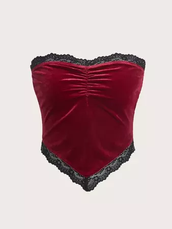 Is That The New Ruched Bust Contrast Lace Bandana Velvet Top ??| ROMWE USA