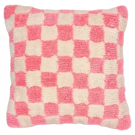 Pink and Cream Check Tufted Square Pillow For Sale at 1stDibs