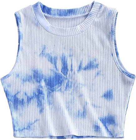 Remidoo Women's Casual Tie Dye Sleeveless Ribbed Knit Cropped Tank Top Shirts Purple Small at Amazon Women’s Clothing store