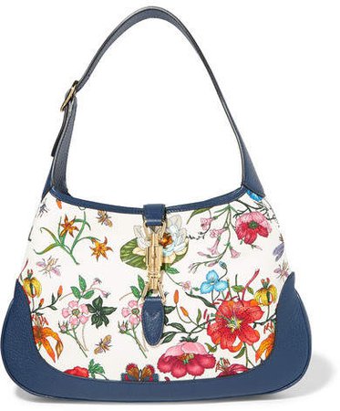 Jackie Hobo Medium Floral-print Canvas And Textured-leather Shoulder Bag - White