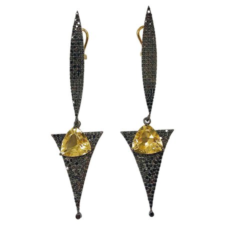 Black Pave Diamonds with Citrine Earrings For Sale at 1stDibs