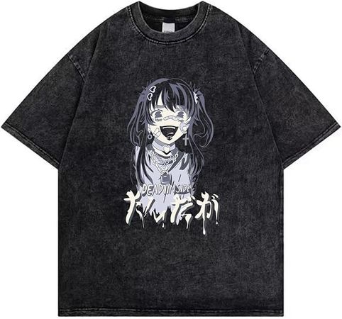 Women Summer Gothic T-Shirt Anime Aesthetic Print Harajuku Fashion Casual Tops (Black3, XL) at Amazon Women’s Clothing store