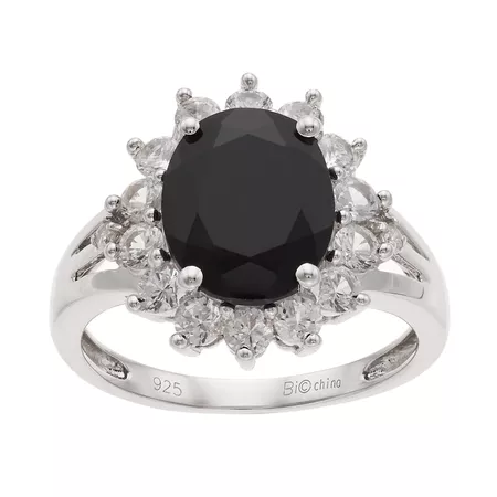 Sterling Silver Onyx & Lab-Created White Sapphire Split Shank Ring