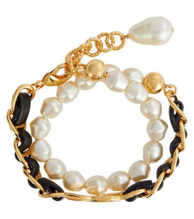 Dolce & Gabbana Faux pearl and leather-trimmed chain bracelet