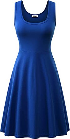 Herou Summer Midi Dress for Women Casual Sleeveless Scoop Neck A line Skater Dress Royal Blue Large at Amazon Women’s Clothing store