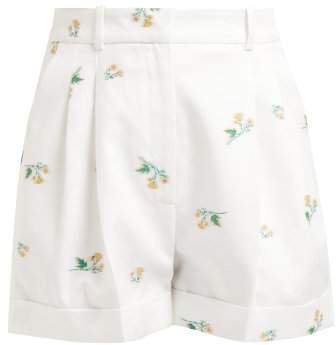 Racil - Max Floral Cotton Blend Twill Shorts - Womens - White Multi