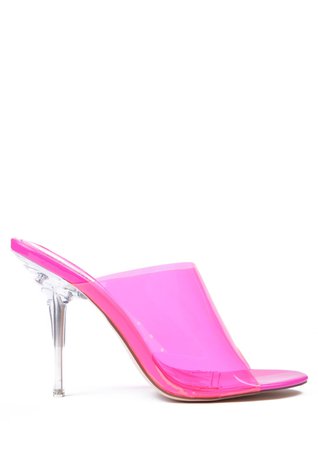 Zena Neon Pink Perspex Mule Heels - Missy Empire
