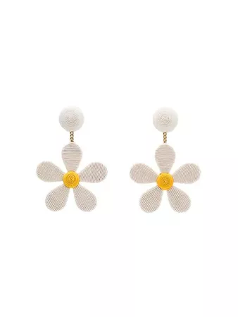 Rebecca De Ravenel white clip-on daisy drop earrings £265 - Shop Online SS19. Same Day Delivery in London