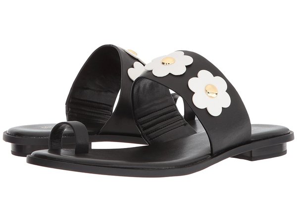 MICHAEL Michael Kors - Sonya Flat Sandal (Black/Optic White Vachetta/Cut Out Flower) Women's Sandals
