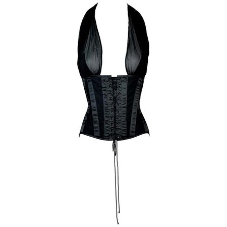 S/S 1995 Dolce and Gabbana Runway Plunging Sheer Black Bustier Top For Sale at 1stDibs
