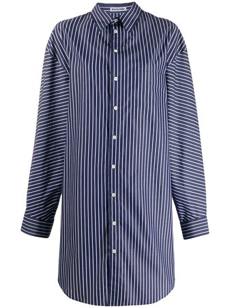Blue Balenciaga Oversized Striped Pulled Shirt Dress | Farfetch.com
