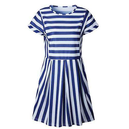 Joychic White & Blue Stripes Short Sleeve Beach Dress