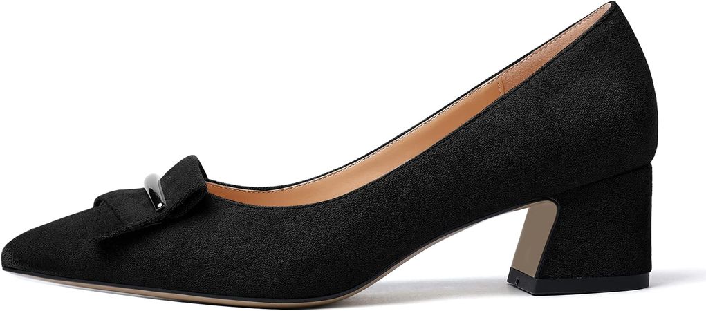 Amazon.com | Zamikoo Chunky Heels for Women Sexy Block Low Heel Pumps Closed Toe Classic Formal Regular Relaxed Comfortable Shoes Black Leather US Size 8.5 | Shoes