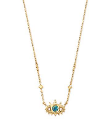 Gemma Gold Pendant Necklace in Royal Blue Green Kyocera Opal | Kendra Scott