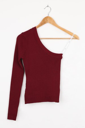 Sexy Burgundy Top - One-Shoulder Top - Ribbed Sweater Top - Lulus