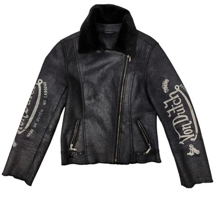 Vintage Von Dutch faux fur aviator biker jacket size... - Depop