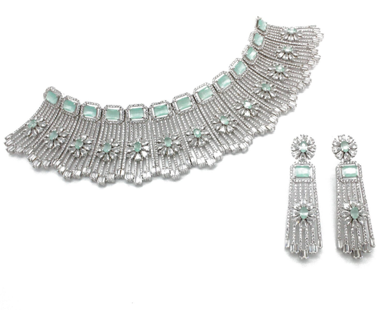 Mint green silver jewelry set