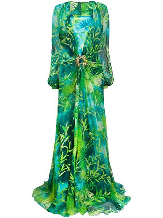 Versace Jungle Floor-Length Dress A86651A234695 Green | Farfetch