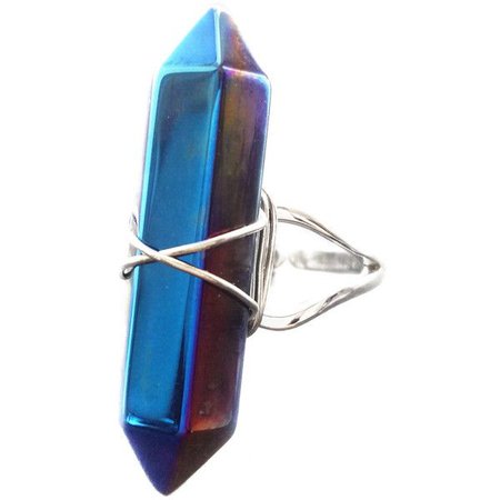 Blue Titanium Quartz Crystal Ring