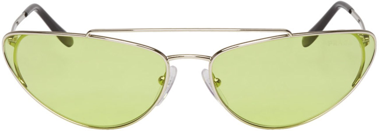 Prada: Silver & Green Metal Oval Sunglasses | SSENSE