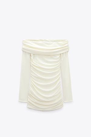 SHORT DRESS WITH RUCHING - Oyster White | ZARA United States