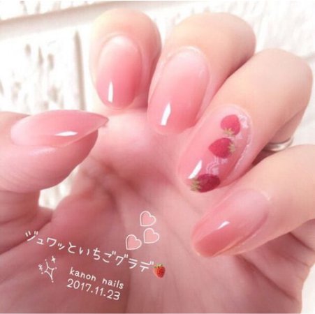 pink cute strawberry nails