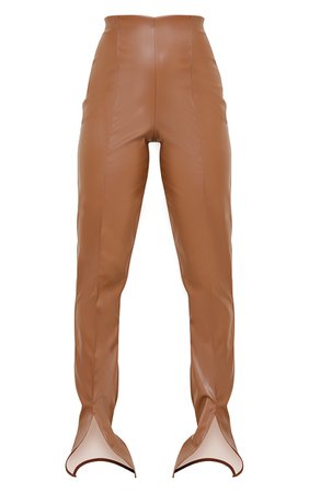 Petite Tan PU Seam Detail Pants | PrettyLittleThing USA